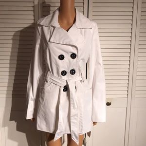 Express White Belted Cinched Trench Coat